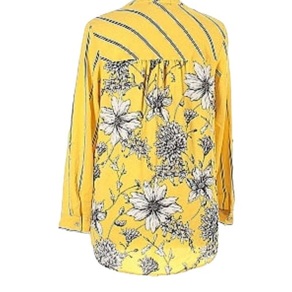 Anthropologie Fig & Flower Floral Yellow longSleeve Button Blouse Tunic Top PL - Picture 3 of 13